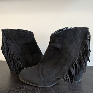 Qupid Black Fringe Ankle Booties